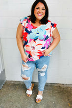 Load image into Gallery viewer, Multicolor Tropical Floral Print Flutter Sleeve Top