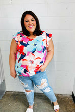 Load image into Gallery viewer, Multicolor Tropical Floral Print Flutter Sleeve Top