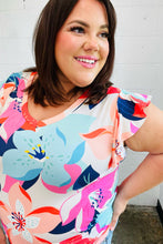 Load image into Gallery viewer, Multicolor Tropical Floral Print Flutter Sleeve Top