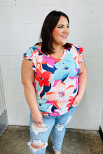 Load image into Gallery viewer, Multicolor Tropical Floral Print Flutter Sleeve Top