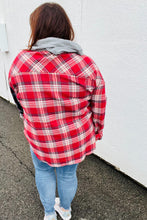 Load image into Gallery viewer, Face the Day Red/Navy Plaid Color Block Hoodie Shacket