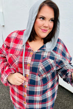 Load image into Gallery viewer, Face the Day Red/Navy Plaid Color Block Hoodie Shacket