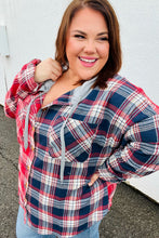 Load image into Gallery viewer, Face the Day Red/Navy Plaid Color Block Hoodie Shacket