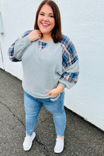 Load image into Gallery viewer, Face The Day Grey/Navy Plaid Thermal Raglan Pullover