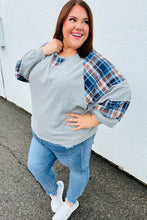 Load image into Gallery viewer, Face The Day Grey/Navy Plaid Thermal Raglan Pullover