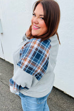 Load image into Gallery viewer, Face The Day Grey/Navy Plaid Thermal Raglan Pullover