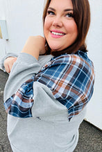 Load image into Gallery viewer, Face The Day Grey/Navy Plaid Thermal Raglan Pullover