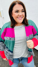 Load image into Gallery viewer, Face The Day Magenta &amp; Hunter Green Two Tone Cardigan