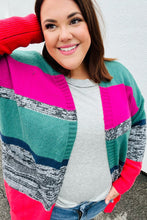 Load image into Gallery viewer, Face The Day Magenta &amp; Hunter Green Two Tone Cardigan