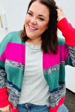 Load image into Gallery viewer, Face The Day Magenta &amp; Hunter Green Two Tone Cardigan