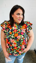 Load image into Gallery viewer, Vibrant Multicolor Floral Mock Neck Flutter Sleeve Top