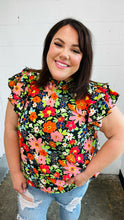Load image into Gallery viewer, Vibrant Multicolor Floral Mock Neck Flutter Sleeve Top