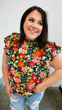 Load image into Gallery viewer, Vibrant Multicolor Floral Mock Neck Flutter Sleeve Top
