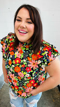 Load image into Gallery viewer, Vibrant Multicolor Floral Mock Neck Flutter Sleeve Top
