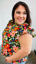 Load image into Gallery viewer, Vibrant Multicolor Floral Mock Neck Flutter Sleeve Top