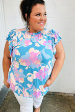 Load image into Gallery viewer, Powder Blue &amp; Lavender Double Flutter Sleeve Mock Neck Top