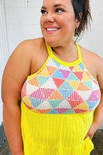 Load image into Gallery viewer, Yellow Geometric Knit Babydoll Halter Top