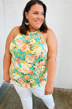 Load image into Gallery viewer, Seafoam Green Floral Halter Neck Tank Top