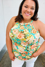 Load image into Gallery viewer, Seafoam Green Floral Halter Neck Tank Top