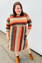 Load image into Gallery viewer, Love You Truly Taupe &amp; Black Leopard Stripe Fit &amp; Flare Dress