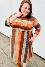 Load image into Gallery viewer, Love You Truly Taupe &amp; Black Leopard Stripe Fit &amp; Flare Dress