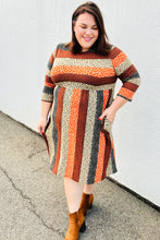 Load image into Gallery viewer, Love You Truly Taupe &amp; Black Leopard Stripe Fit &amp; Flare Dress