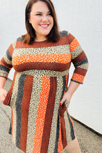 Load image into Gallery viewer, Love You Truly Taupe &amp; Black Leopard Stripe Fit &amp; Flare Dress