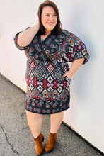 Load image into Gallery viewer, Straight To My Heart Charcoal Boho Paisley Surplice Dress