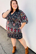 Load image into Gallery viewer, Straight To My Heart Charcoal Boho Paisley Surplice Dress