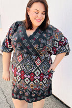 Load image into Gallery viewer, Straight To My Heart Charcoal Boho Paisley Surplice Dress