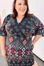 Load image into Gallery viewer, Straight To My Heart Charcoal Boho Paisley Surplice Dress