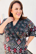 Load image into Gallery viewer, Straight To My Heart Charcoal Boho Paisley Surplice Dress