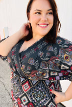 Load image into Gallery viewer, Straight To My Heart Charcoal Boho Paisley Surplice Dress