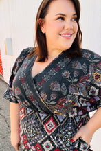 Load image into Gallery viewer, Straight To My Heart Charcoal Boho Paisley Surplice Dress