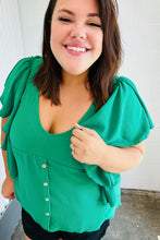 Load image into Gallery viewer, Sea Green Button Ruffle Woven Top