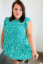 Load image into Gallery viewer, Teal Floral Yoke Flutter Sleeve Keyhole Back Top