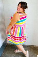 Load image into Gallery viewer, Multicolor Stripe Shoulder Tie Knot Ruffle Hem Dress
