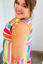 Load image into Gallery viewer, Multicolor Stripe Shoulder Tie Knot Ruffle Hem Dress