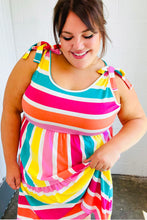 Load image into Gallery viewer, Multicolor Stripe Shoulder Tie Knot Ruffle Hem Dress