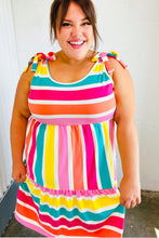 Load image into Gallery viewer, Multicolor Stripe Shoulder Tie Knot Ruffle Hem Dress