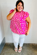 Load image into Gallery viewer, Hot Pink Floral Mock Neck Double Flutter Sleeve Top