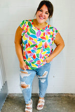 Load image into Gallery viewer, Green &amp; Yellow Floral Leaf Flutter Sleeve Top