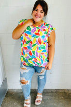 Load image into Gallery viewer, Green &amp; Yellow Floral Leaf Flutter Sleeve Top