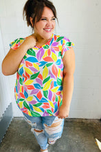 Load image into Gallery viewer, Green &amp; Yellow Floral Leaf Flutter Sleeve Top