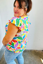 Load image into Gallery viewer, Green &amp; Yellow Floral Leaf Flutter Sleeve Top