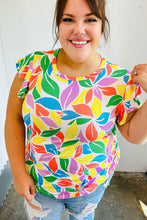 Load image into Gallery viewer, Green &amp; Yellow Floral Leaf Flutter Sleeve Top