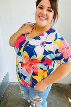 Load image into Gallery viewer, Navy &amp; Yellow Tropical Floral V Neck Top