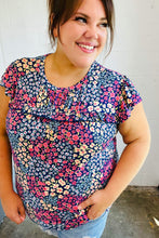 Load image into Gallery viewer, Navy Floral Print Frilled Short Sleeve Yoke Top