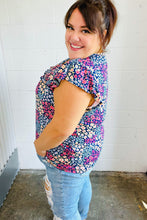 Load image into Gallery viewer, Navy Floral Print Frilled Short Sleeve Yoke Top