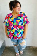 Load image into Gallery viewer, Navy &amp; Magenta Tropical Print Woven Top